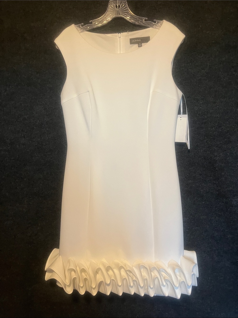 Donna Ricco Ivory Cap-Sleeve Sheath Dress with Ruffle Hem